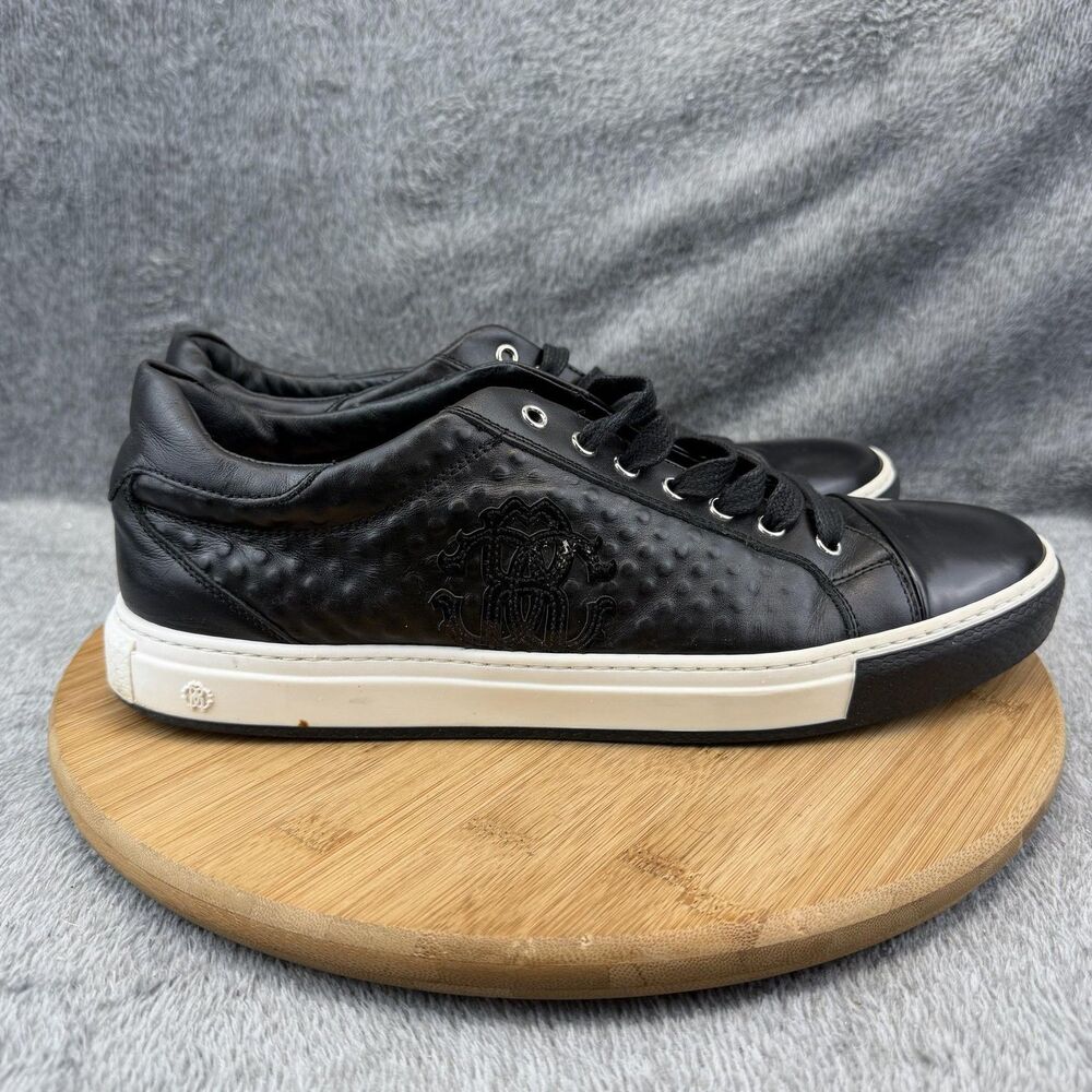 Roberto Cavalli Shoes Mens Size 13 Black Leather Low Top Casual Sneakers Italy